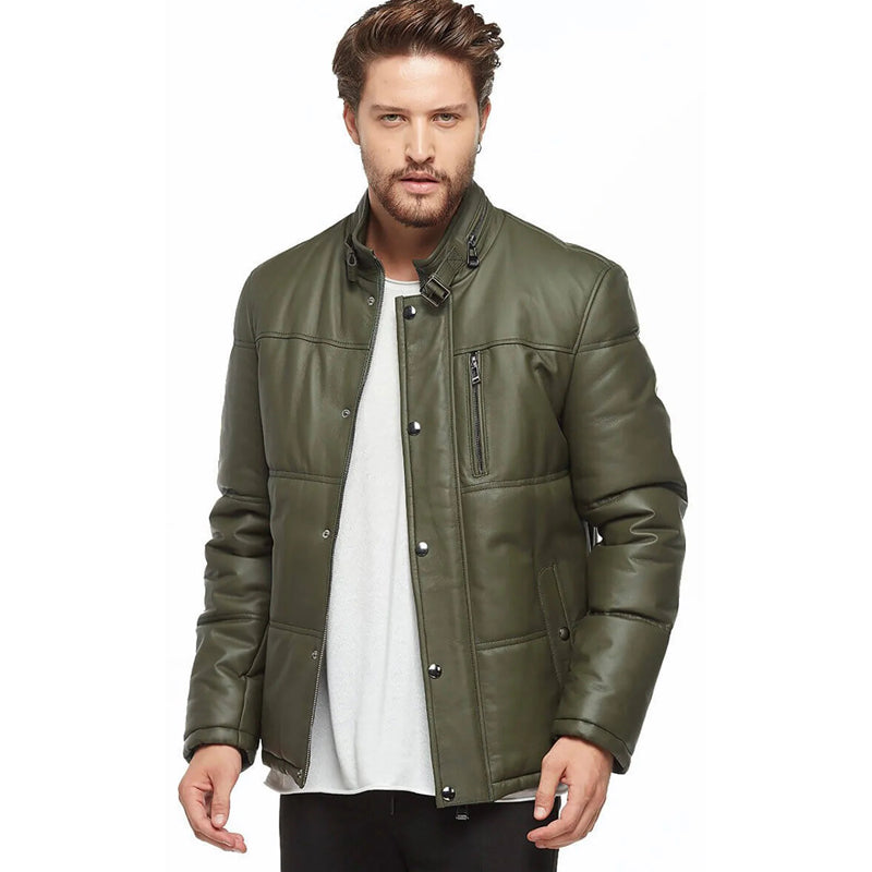 Men’s Real Green Leather Inflatable Jacket