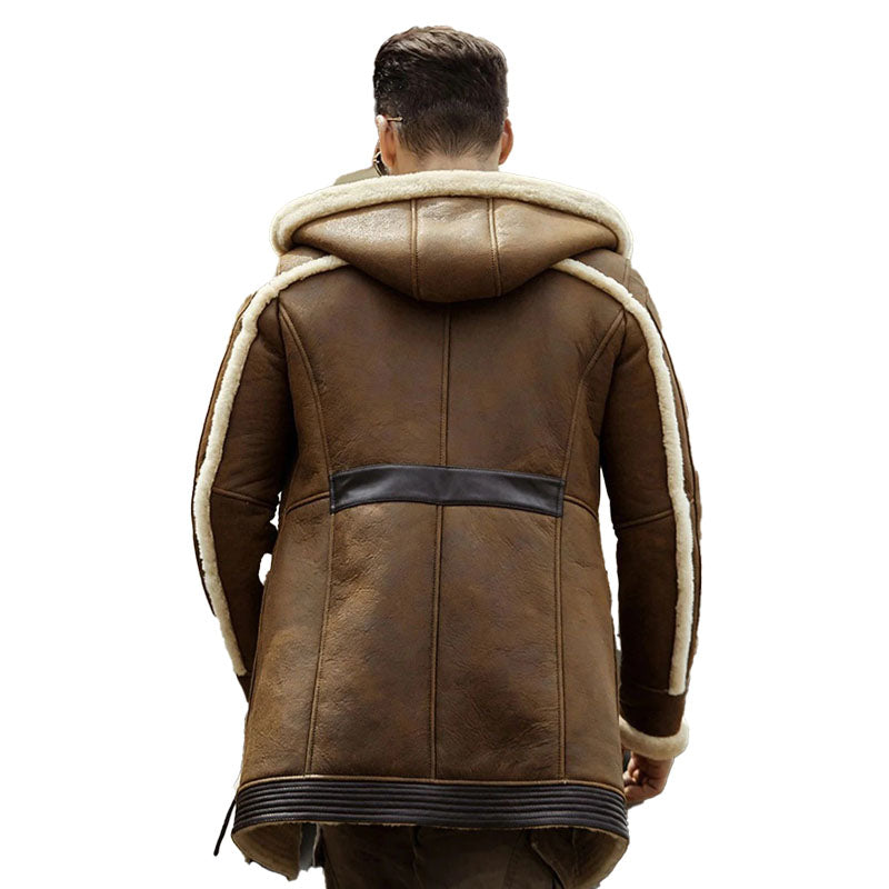 Mens Hooded Sheepskin Shearling Leather Jacket