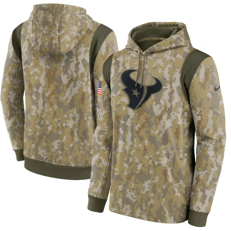 Men's Houston Texans Nike Camo Salute Pullover Hoodie Front & Back