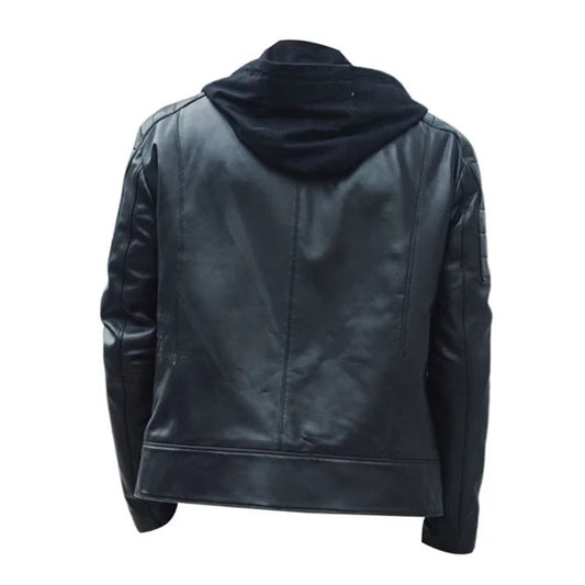Men’s Leather Moto Hooded Jacket