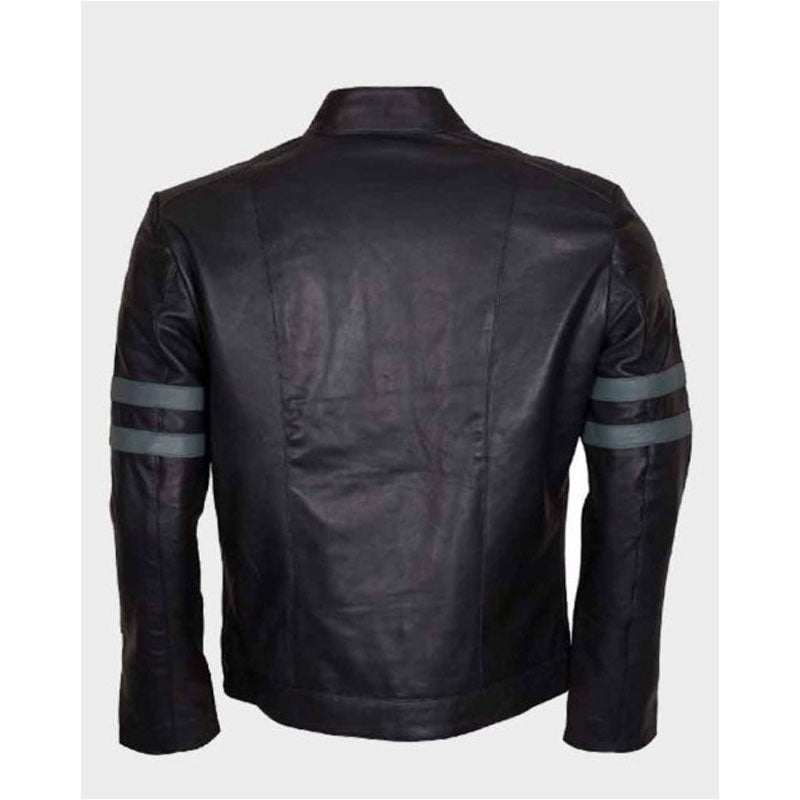 Mens Blue Stripe Mayhem Retro Black Biker Jacket
