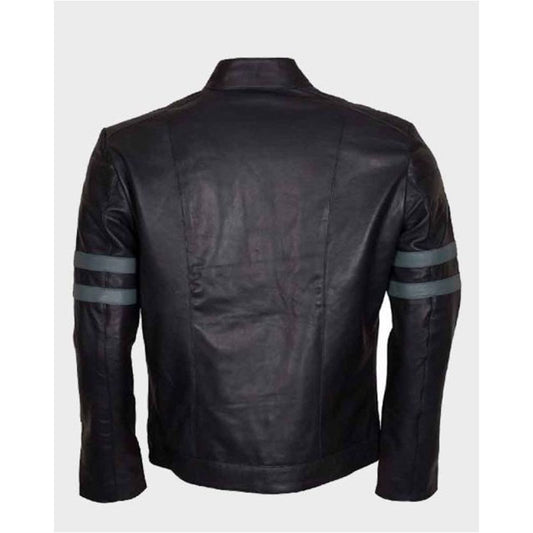 Mens Blue Stripe Mayhem Retro Black Biker Jacket