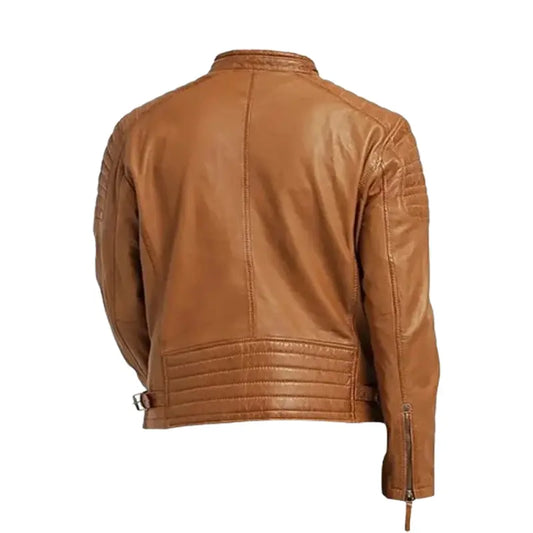 Men’s Padded Tan Leather Biker Jacket