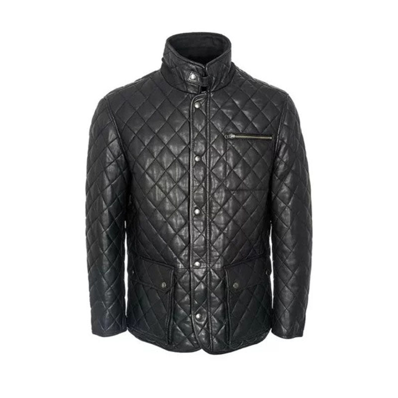 Men’s Quilted Black Cafe Racer Jacket