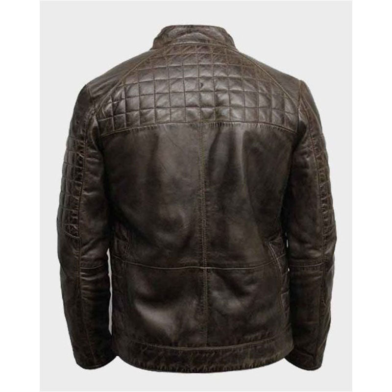 Mens Café Racer Quilted Design Brown Jacket