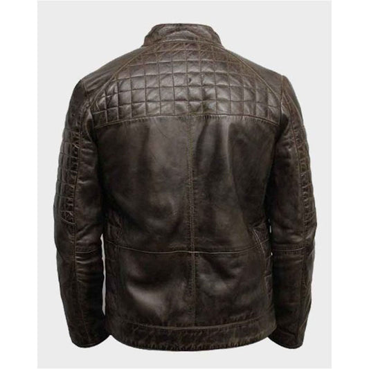 Mens Café Racer Quilted Design Brown Jacket
