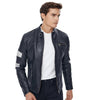 Men’s Real Black Leather Belted Collar Jacket