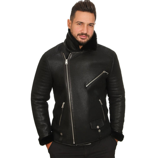 Men’s Real Black Leather Biker Style Jacket
