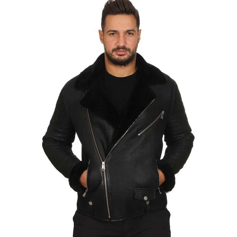 Men’s Real Black Leather Biker Style Jacket