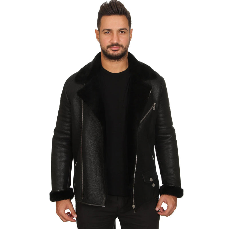 Men’s Real Black Leather Biker Style Jacket