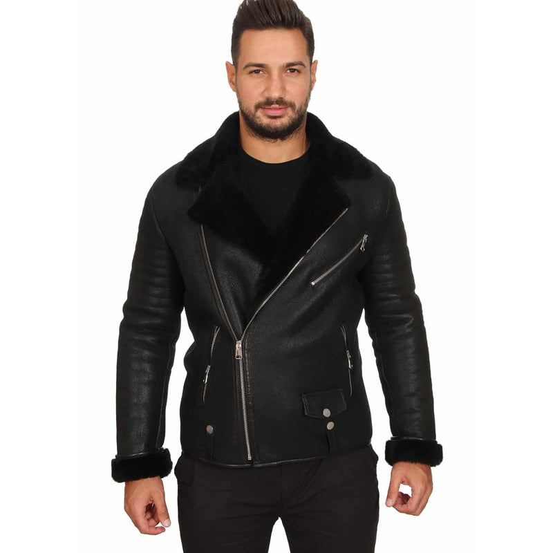 Men’s Real Black Leather Biker Style Jacket