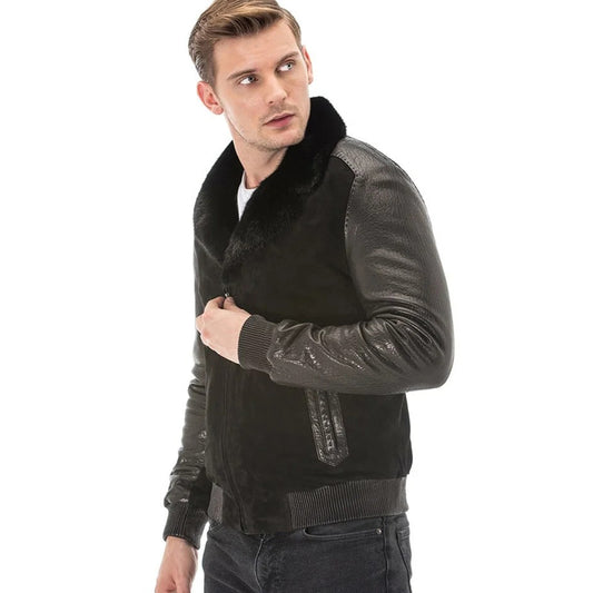 Men’s Real Black Leather Jumbo Suede Jacket