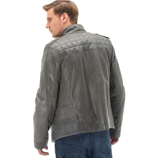 Men’s Real Grey Leather Ornamental Stitch Jacket