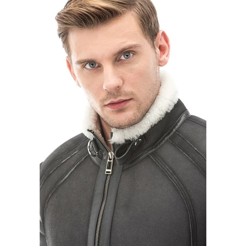 Men’s Real Grey Leather White Fur Jacket