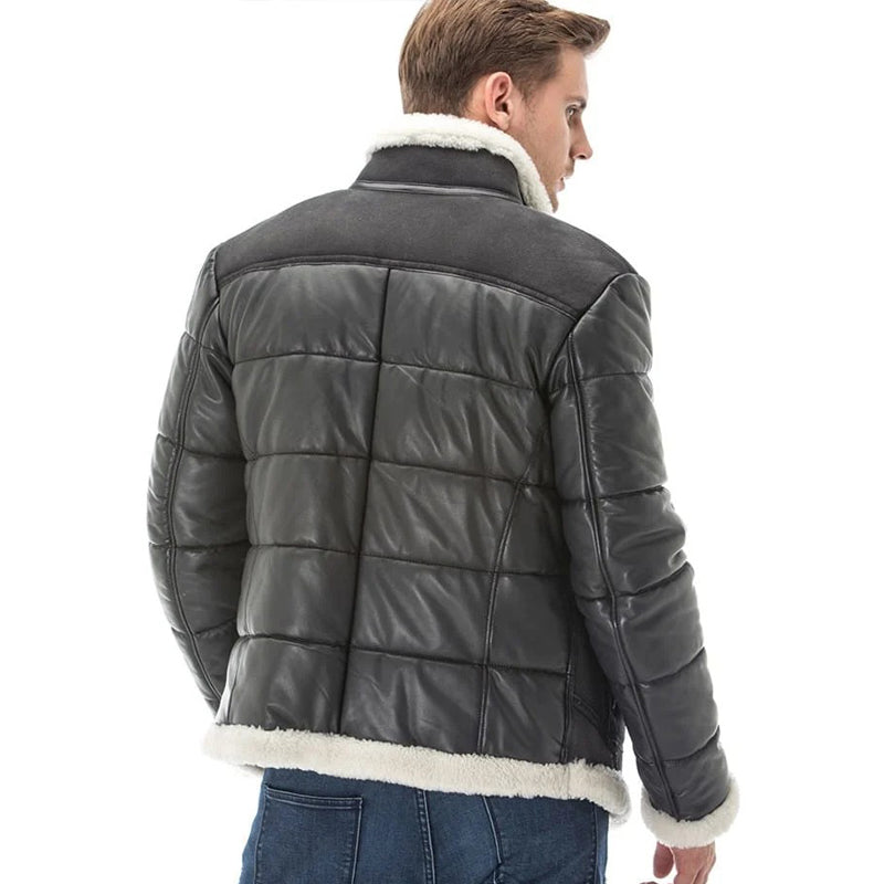Men’s Real Grey Leather White Fur Jacket