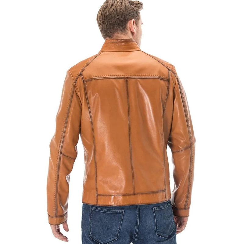 Men’s Real Light Brown Leather Black-out Jacket