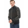 Men’s Real Navy-Blue Leather Printed Jacket