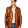 Men’s Real Tan Brown Leather Trench Coat