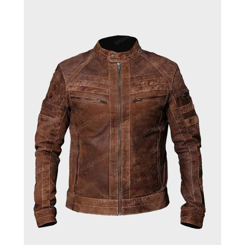 Mens Retro Café Racer Distressed Brown Jacket