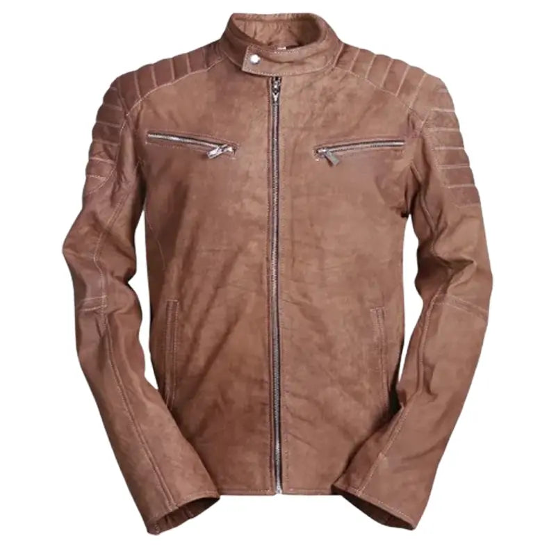Mens Shoulder Padded Brown Leather Jacket