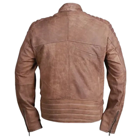 Men’s Shoulder Padded Brown Leather Jacket