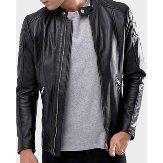 Mens Shoulder Quilted Black Jacket
