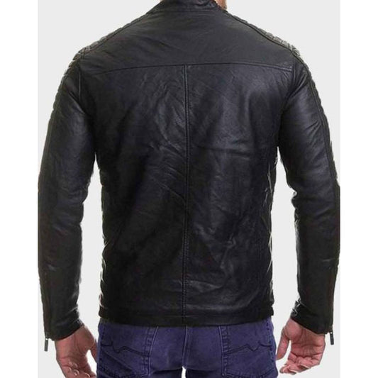 Mens Slim Fit Black Padded Leather Jacket
