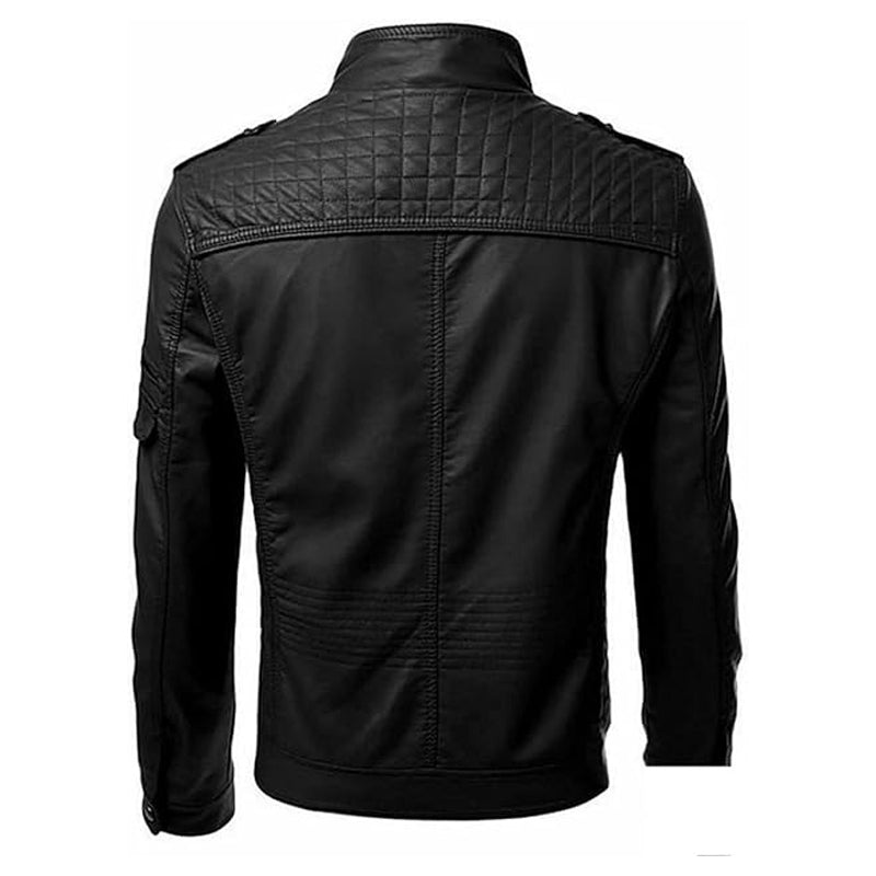 Men’s Stand Collar Casual Leather Jacket
