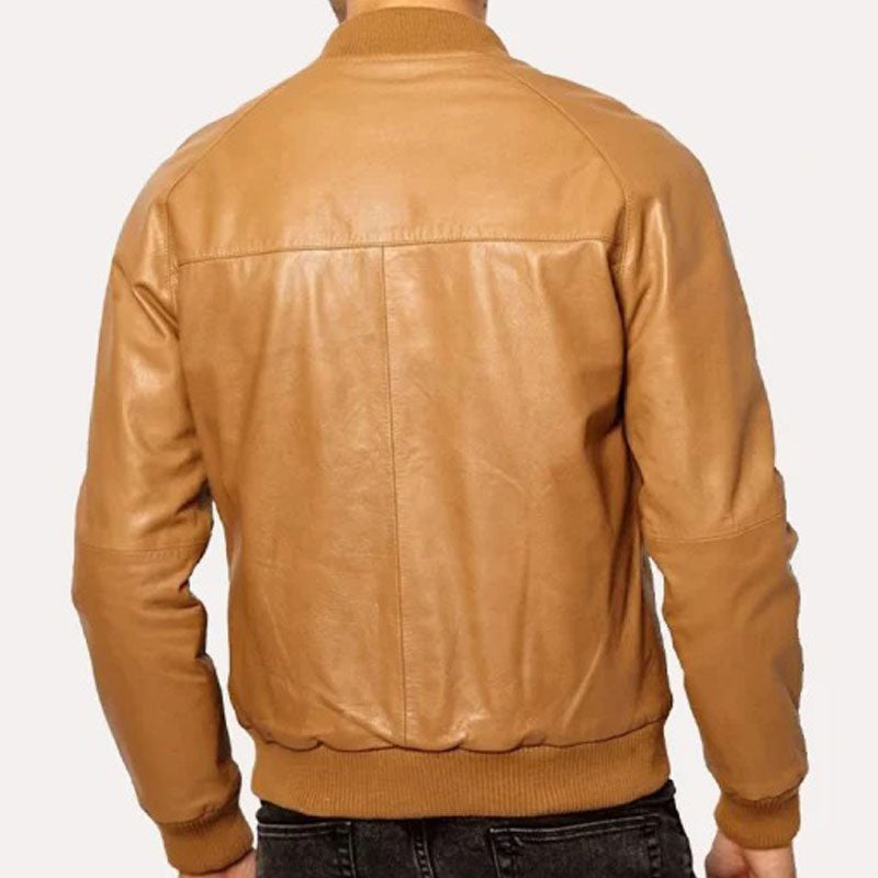 Mens Tan Brown Bomber Leather Jacket
