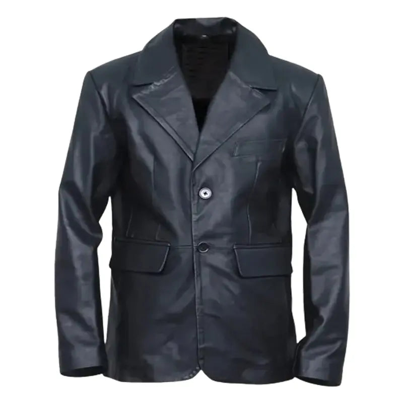Men’s-Two-Buttons-Black-Leather-Blazer