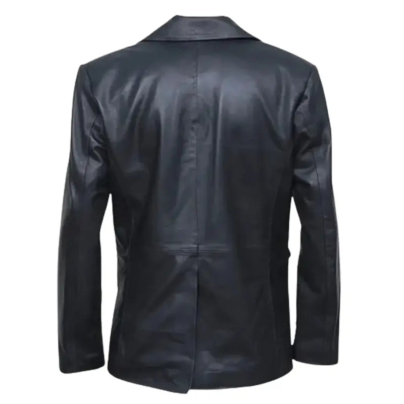 Men’s Two Buttons Black Leather Blazer