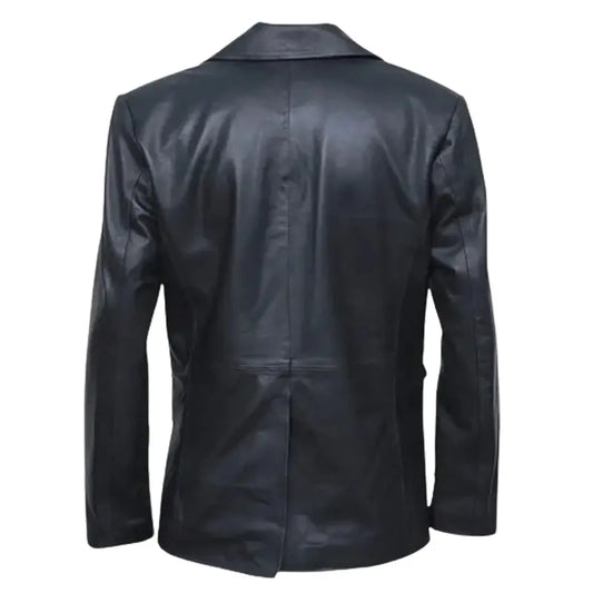 Men’s Two Buttons Black Leather Blazer