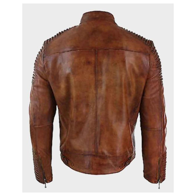Mens Cafe Racer Brown Distressed Leather Jacket