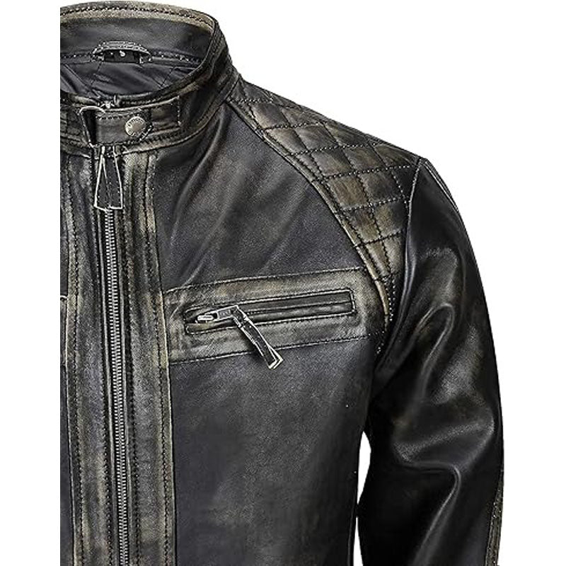 Men’s Biker Cafe Racer Leather Jacket