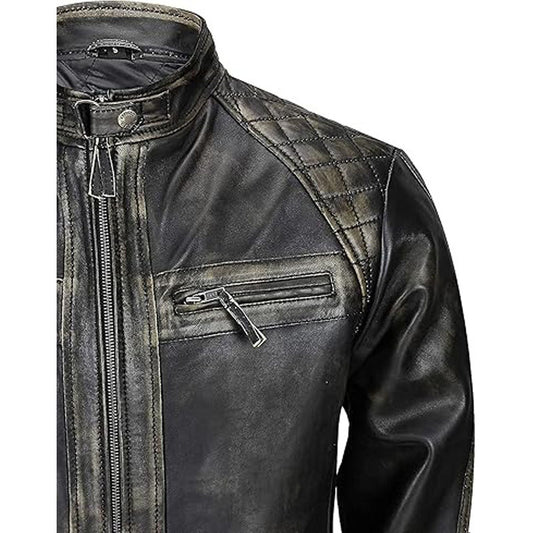 Men’s Biker Cafe Racer Leather Jacket