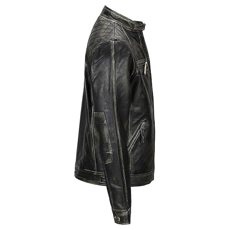 Men’s Biker Cafe Racer Leather Jacket