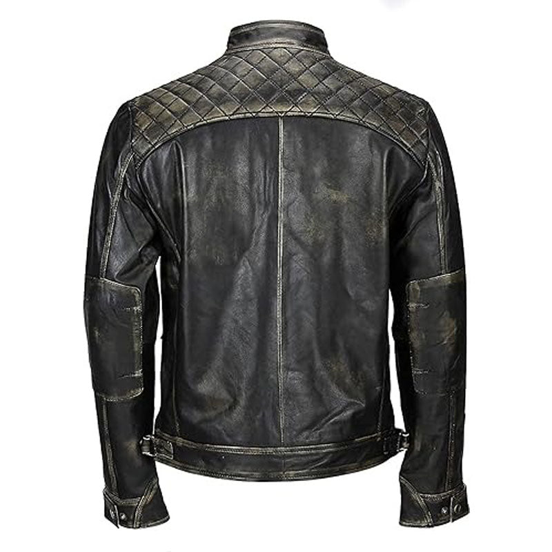Men’s Biker Cafe Racer Leather Jacket