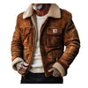 Men's Vintage Suede Patchwork Lamb Fleece Multi-Pocket Reverse Collar Outdoor Jacket