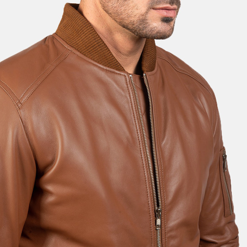 Bomia Ma-1 Brown Leather Bomber Jacket