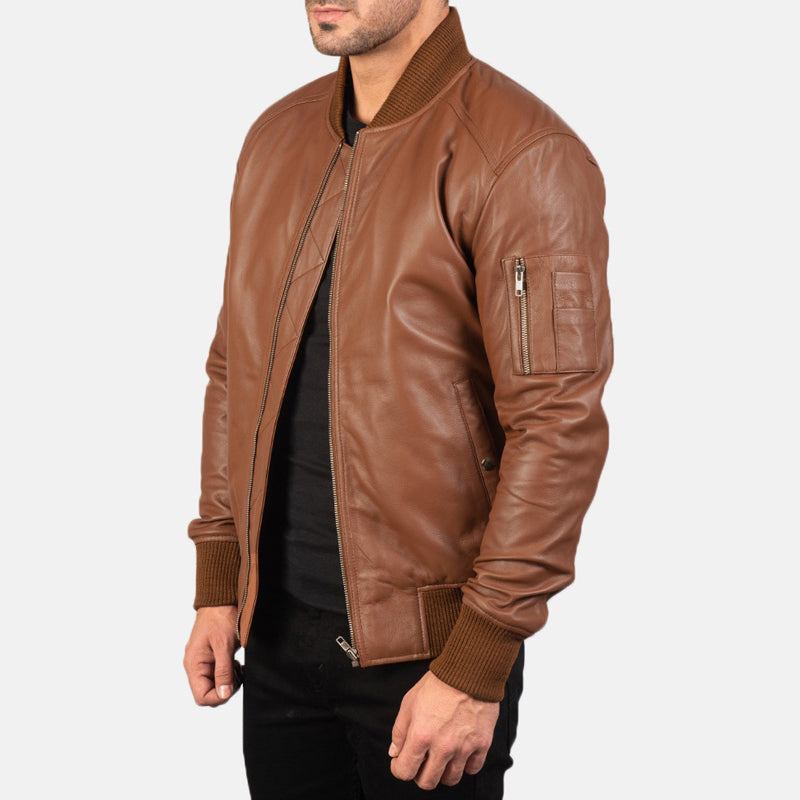 Bomia Ma-1 Brown Leather Bomber Jacket