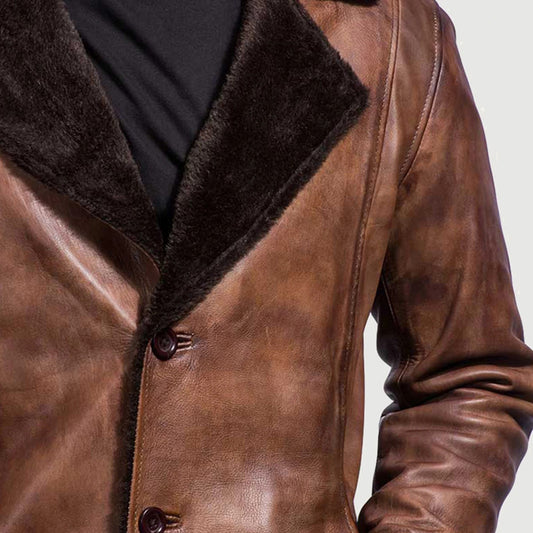 Cinnamon Distressed Leather Fur Coat