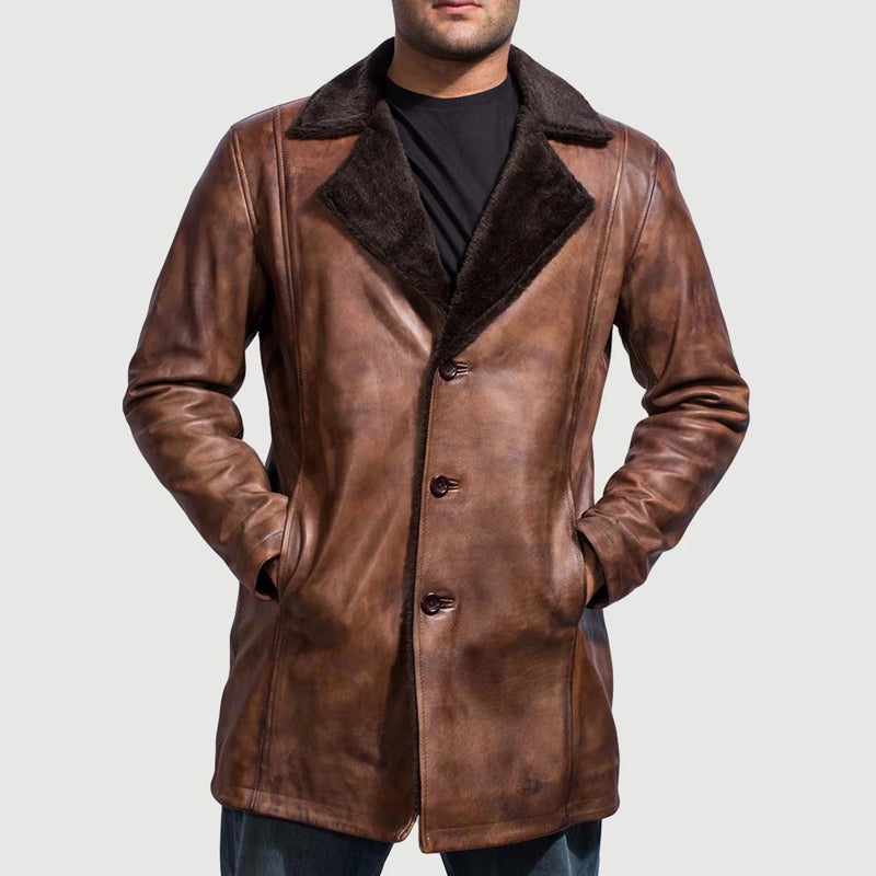 Cinnamon Distressed Leather Fur Coat