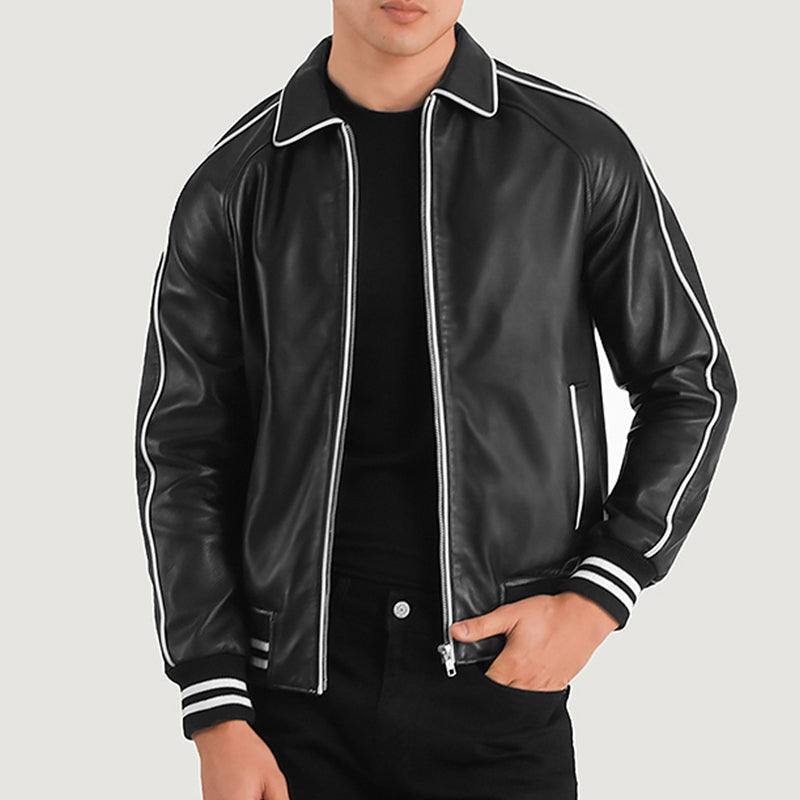 Cooper Black Leather Varsity Jacket