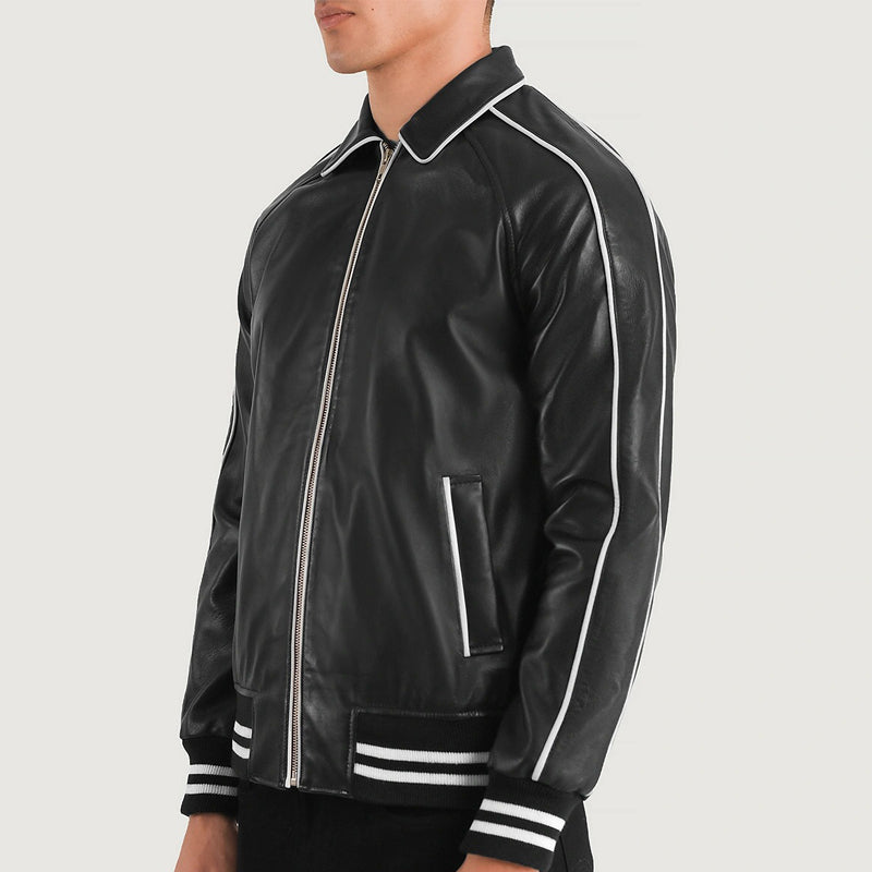 Cooper Black Leather Varsity Jacket