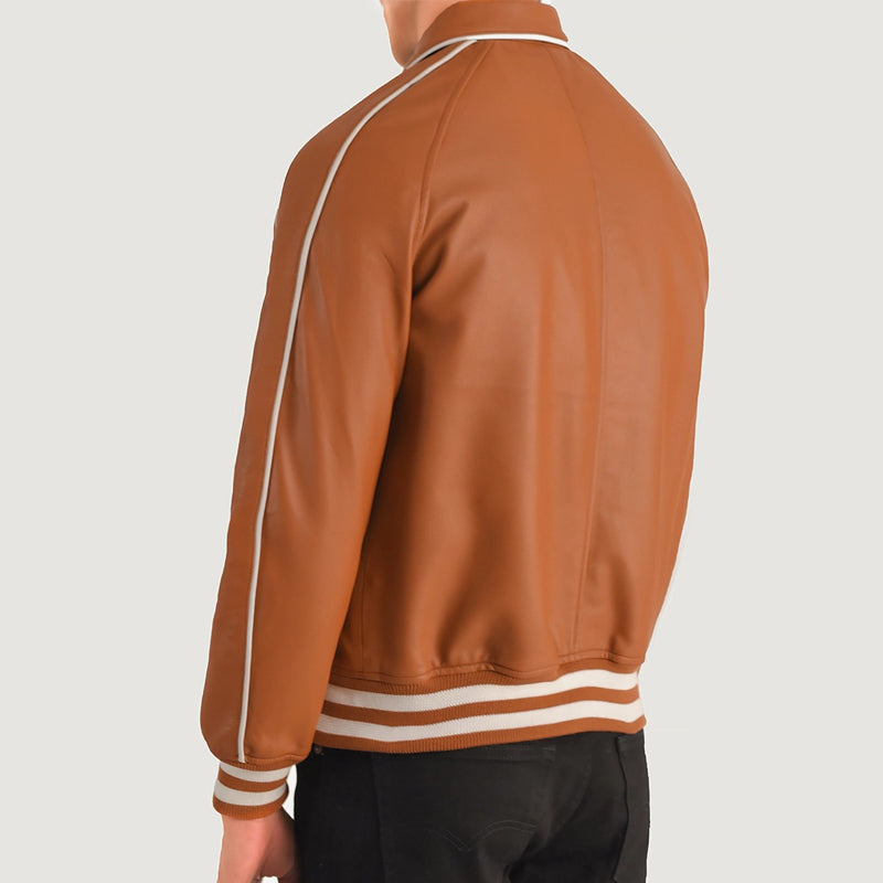 Cooper Tan Brown Leather Varsity Jacket