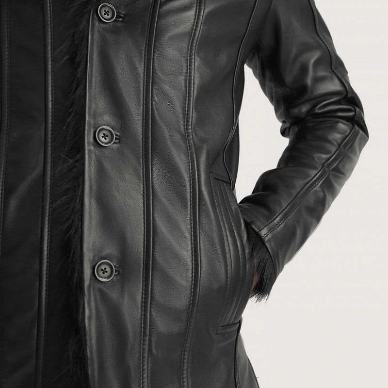 Furcliff Black Leather Coat