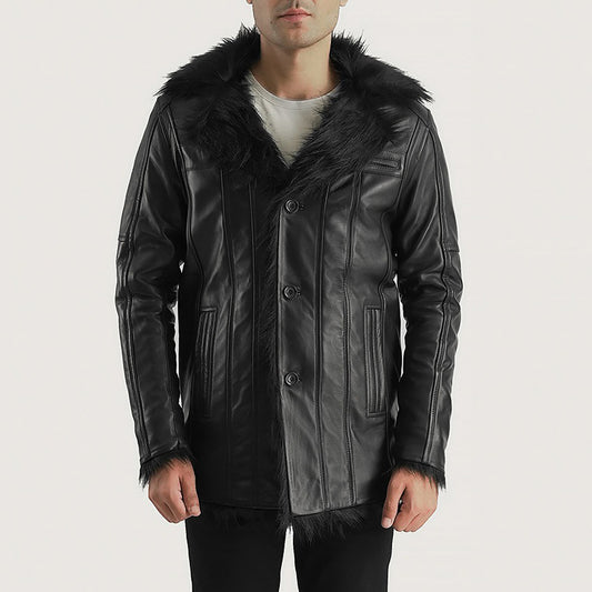 Furcliff Black Leather Coat