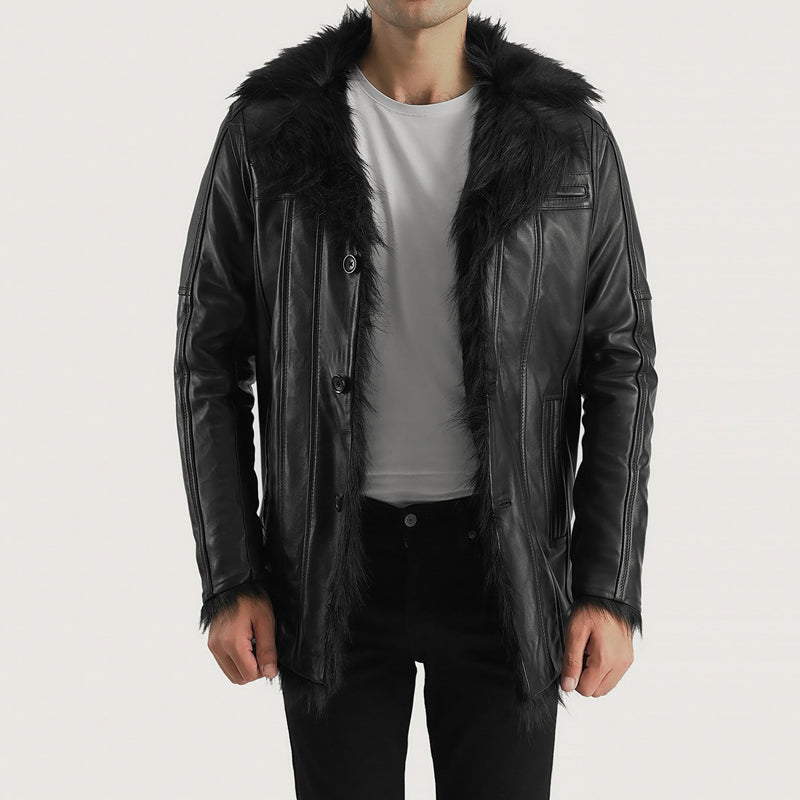 Furcliff Black Leather Coat