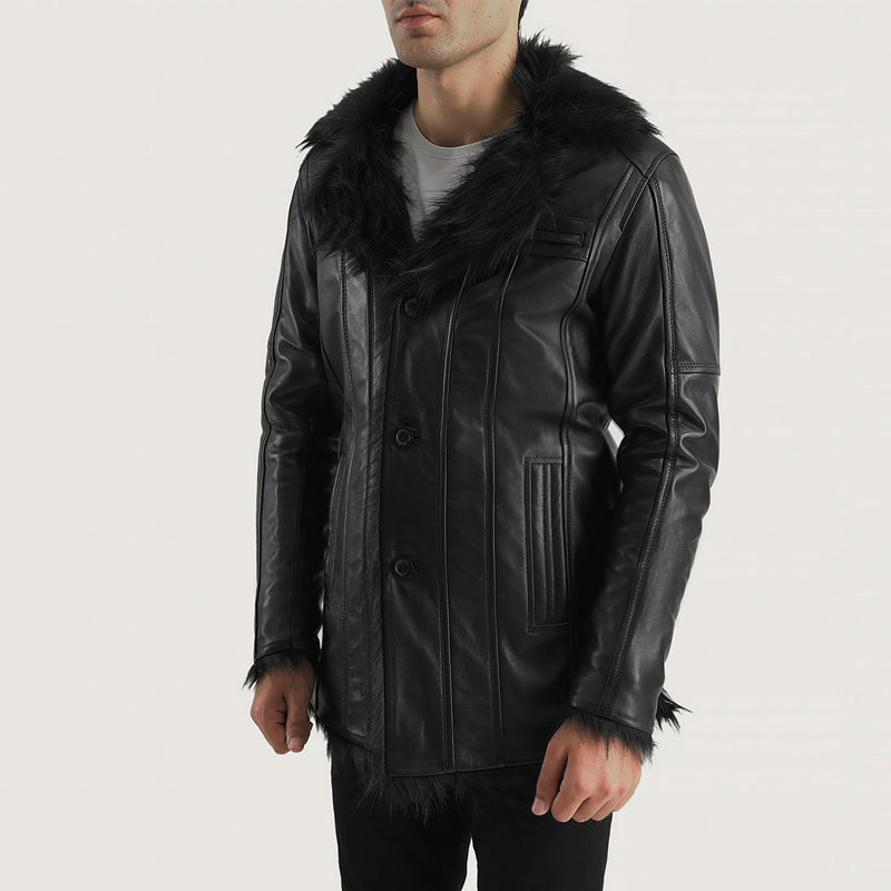 Furcliff Black Leather Coat