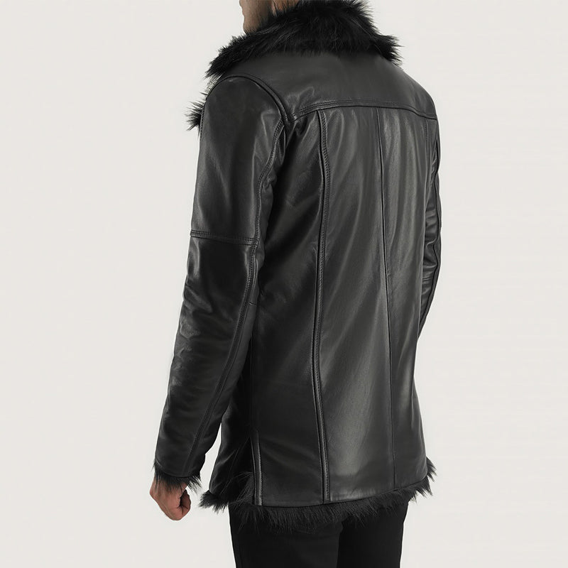 Furcliff Black Leather Coat